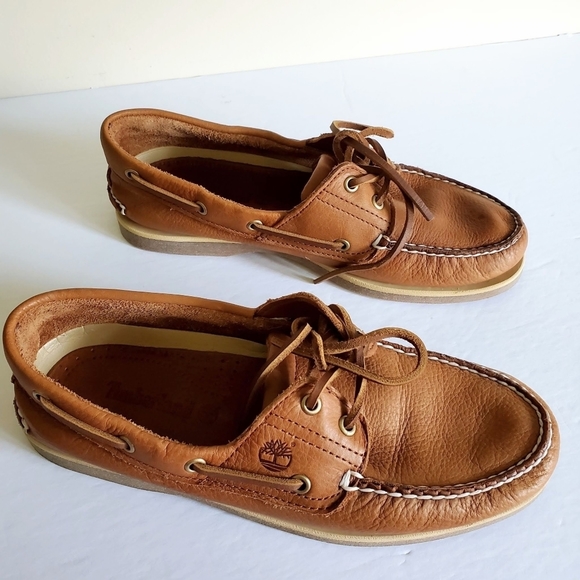 Timberland 2 Eye Brown Leather Loafer Shoes Size 9 - Picture 3 of 11
